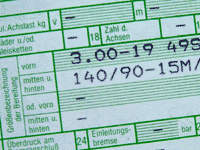 Fahrzeugschein mit Reifengr&ouml;&szlig;en