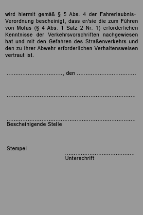 Pr&uuml;fbescheinigung f&uuml;r Mofas, Hintere Au&szlig;enseite